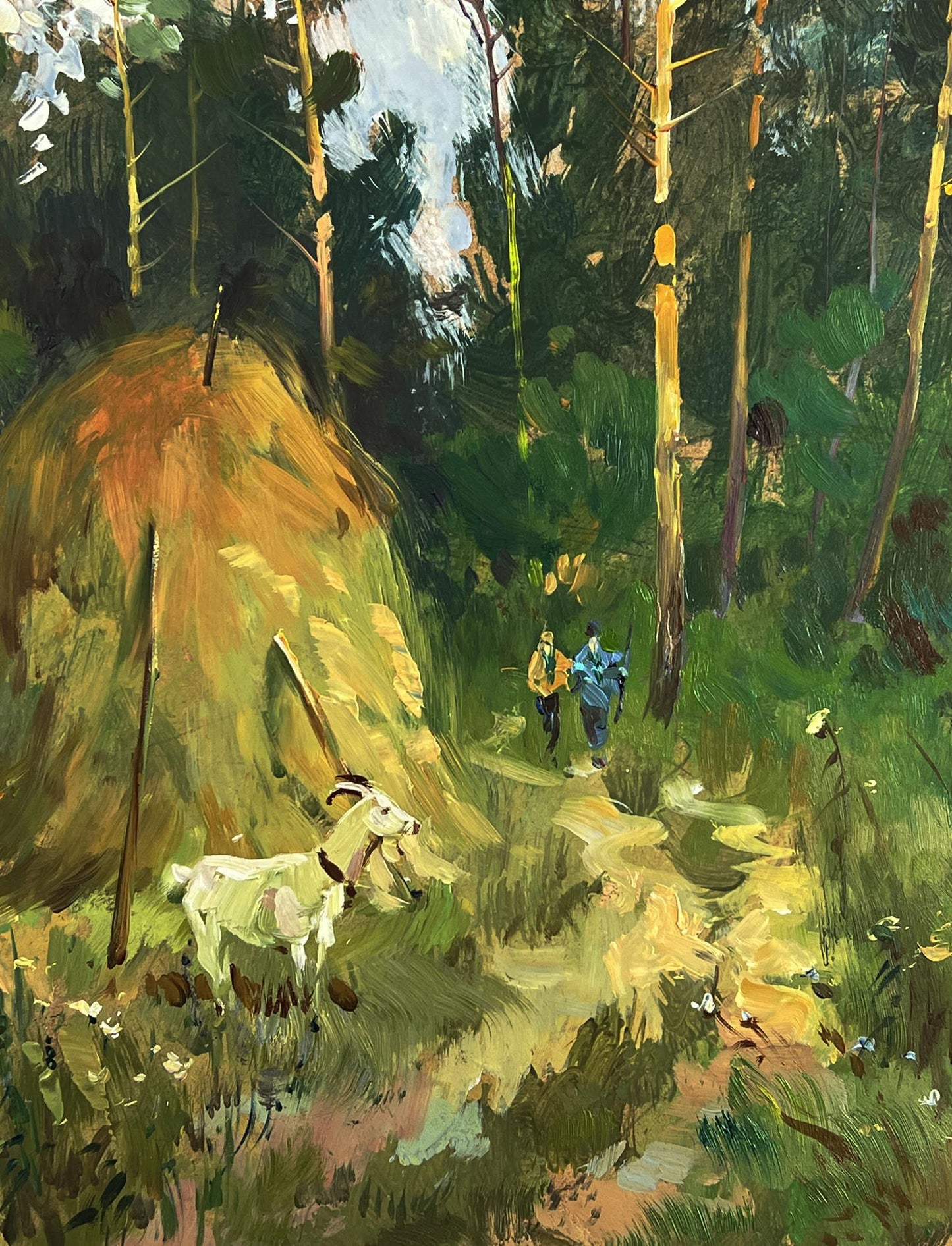 Oil painting The road to the forest by Yuriy Suprunchuk with hay bale