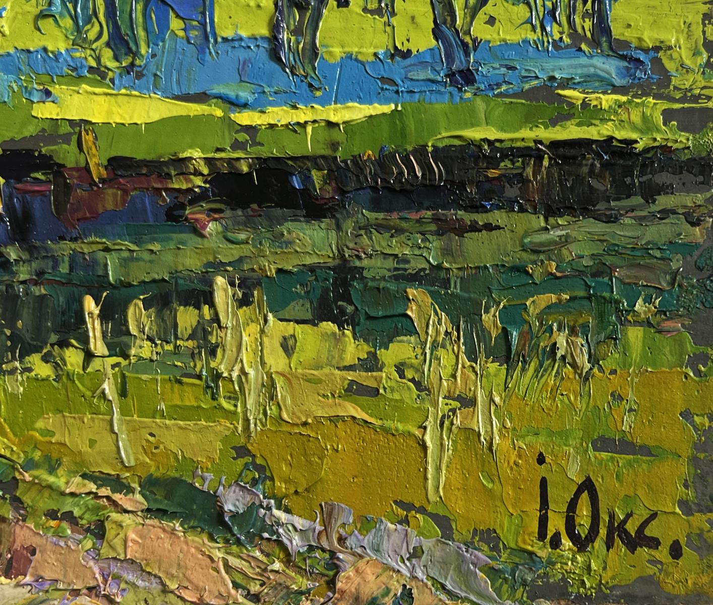 Vibrant oil painting To the Other Side by Oksana Ivanyuk with green yellow impasto