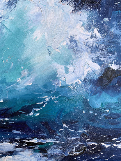 Oil painting Sea wavy breeze by Tatyana Derdey, teal abstract waves