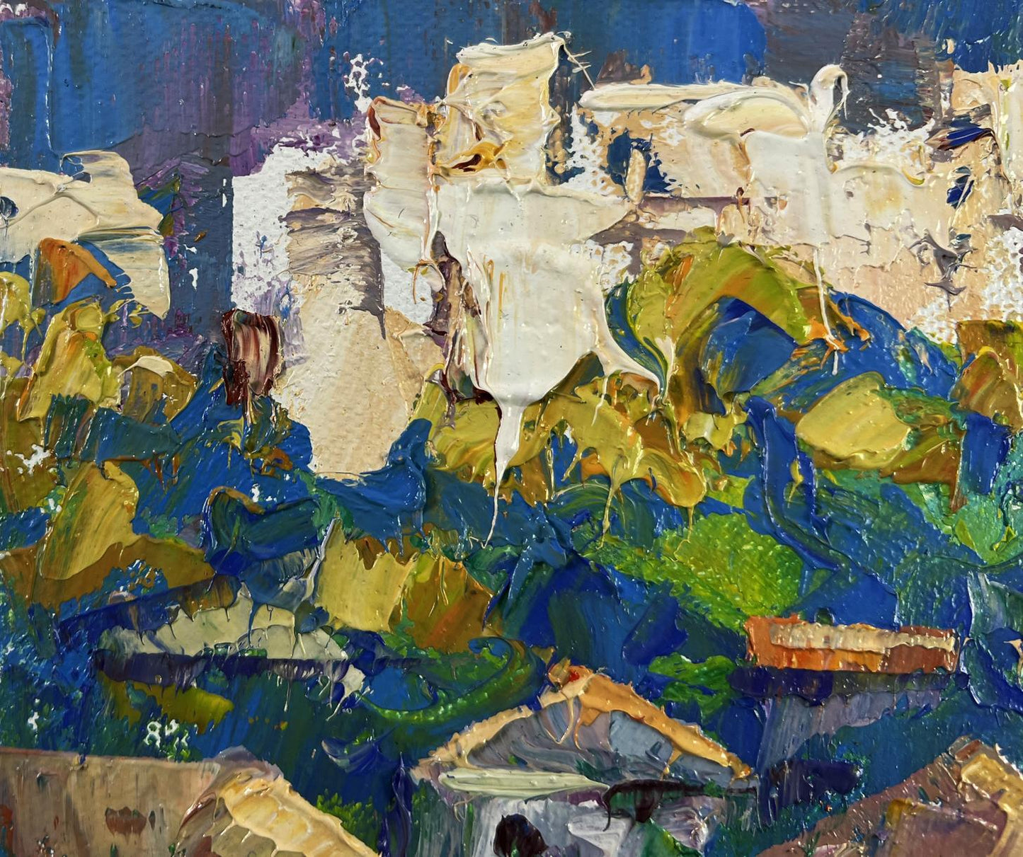 Vibrant impasto oil painting Sunlight pours through houses by Oleksiy Ivanyuk
