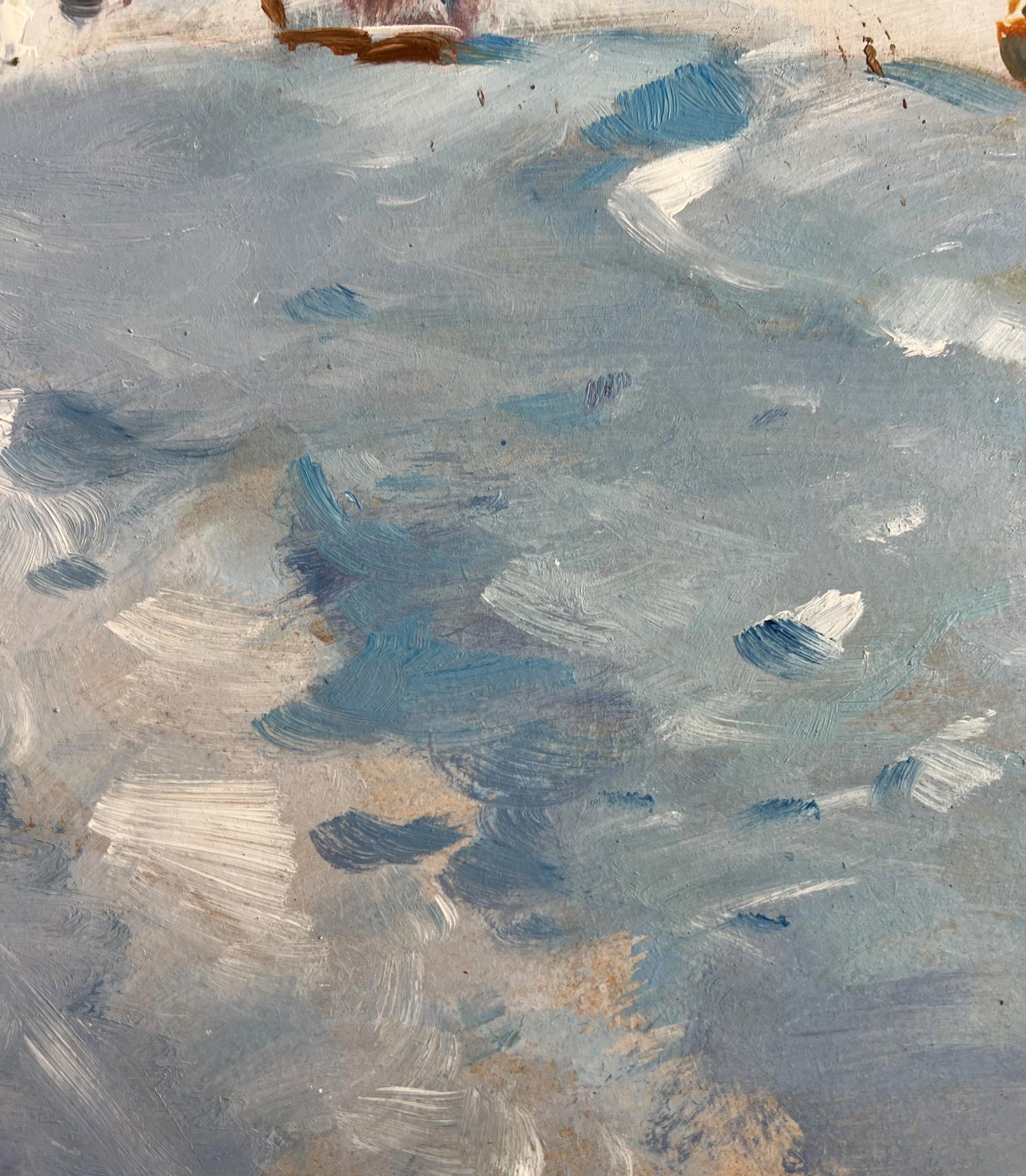 Oil painting of snowy village yard by Yuriy Suprunchuk with swirling blue brushstrokes