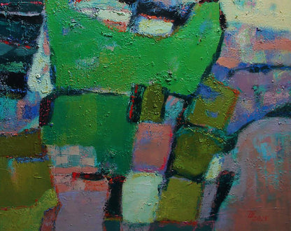 Vibrant oil painting of village in mountains by Tatyana Shulyak