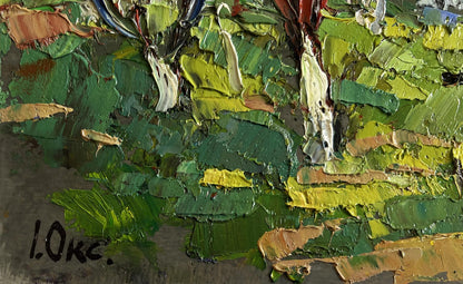 Oil painting Spring scent of nature by Oksana Ivanyuk textured green landscape