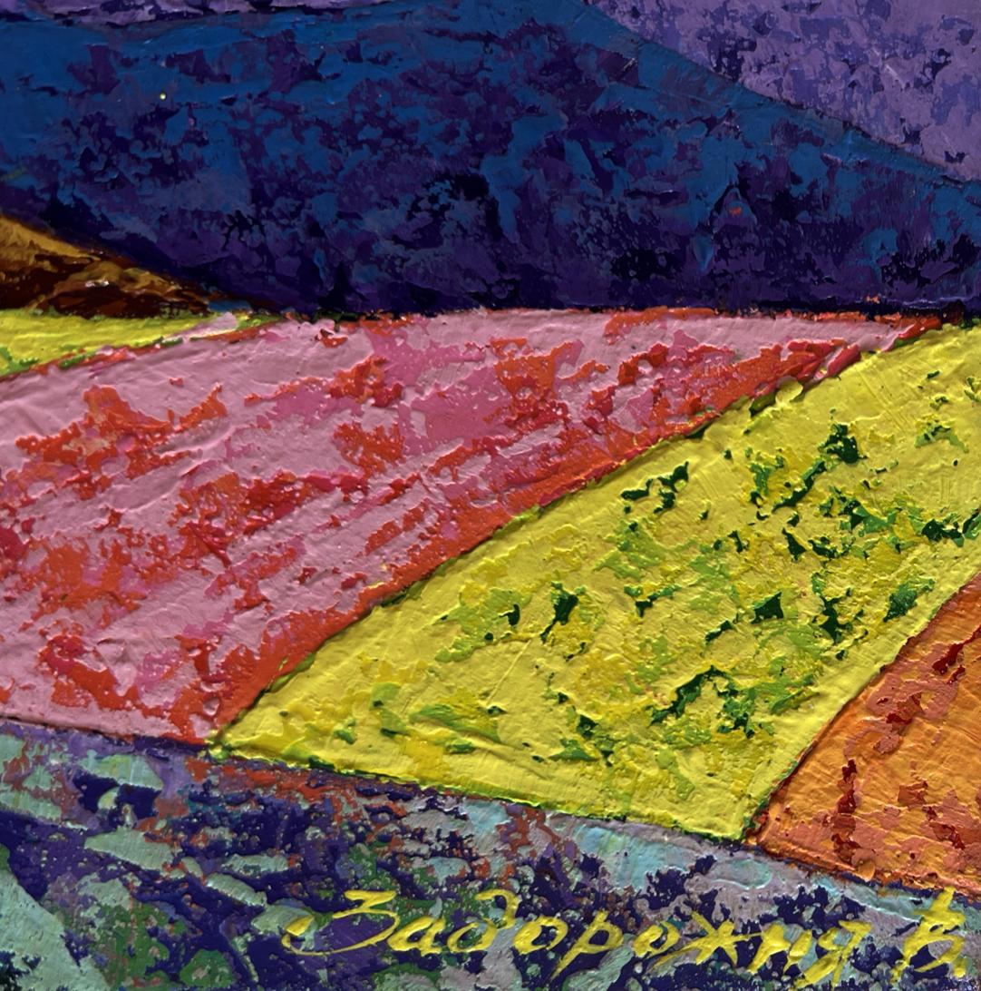 Vibrant impasto oil painting Climbing to the top of the mountain by V. Zadorozhnya