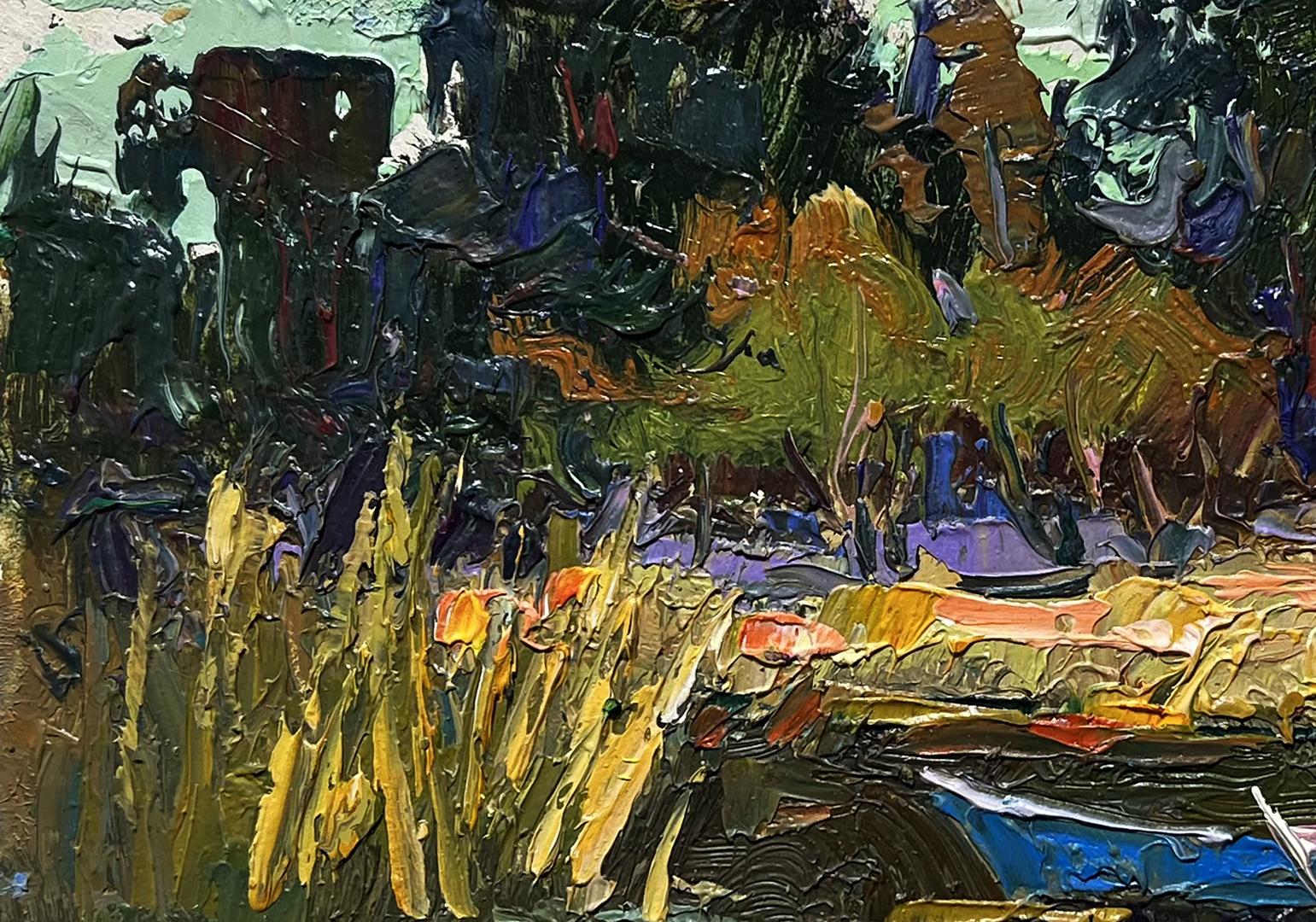 Impasto textured landscape Oil painting I swim to the river bank by Oleksiy Ivanyuk