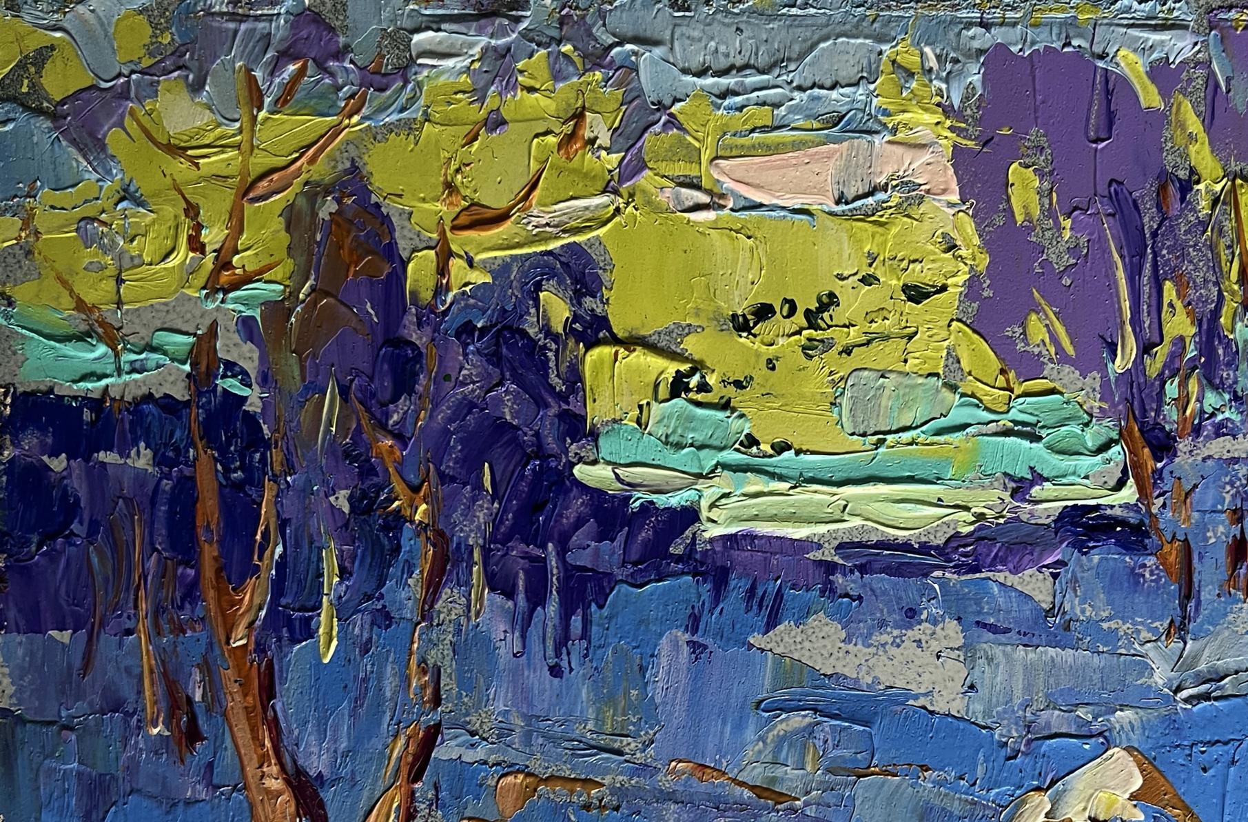 Vibrant oil painting Winter evening with sunset by Oleksiy Ivanyuk