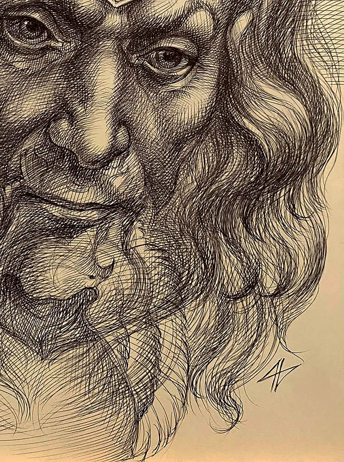 Detailed black-and-white sketch of bearded man by Natalia Bulat