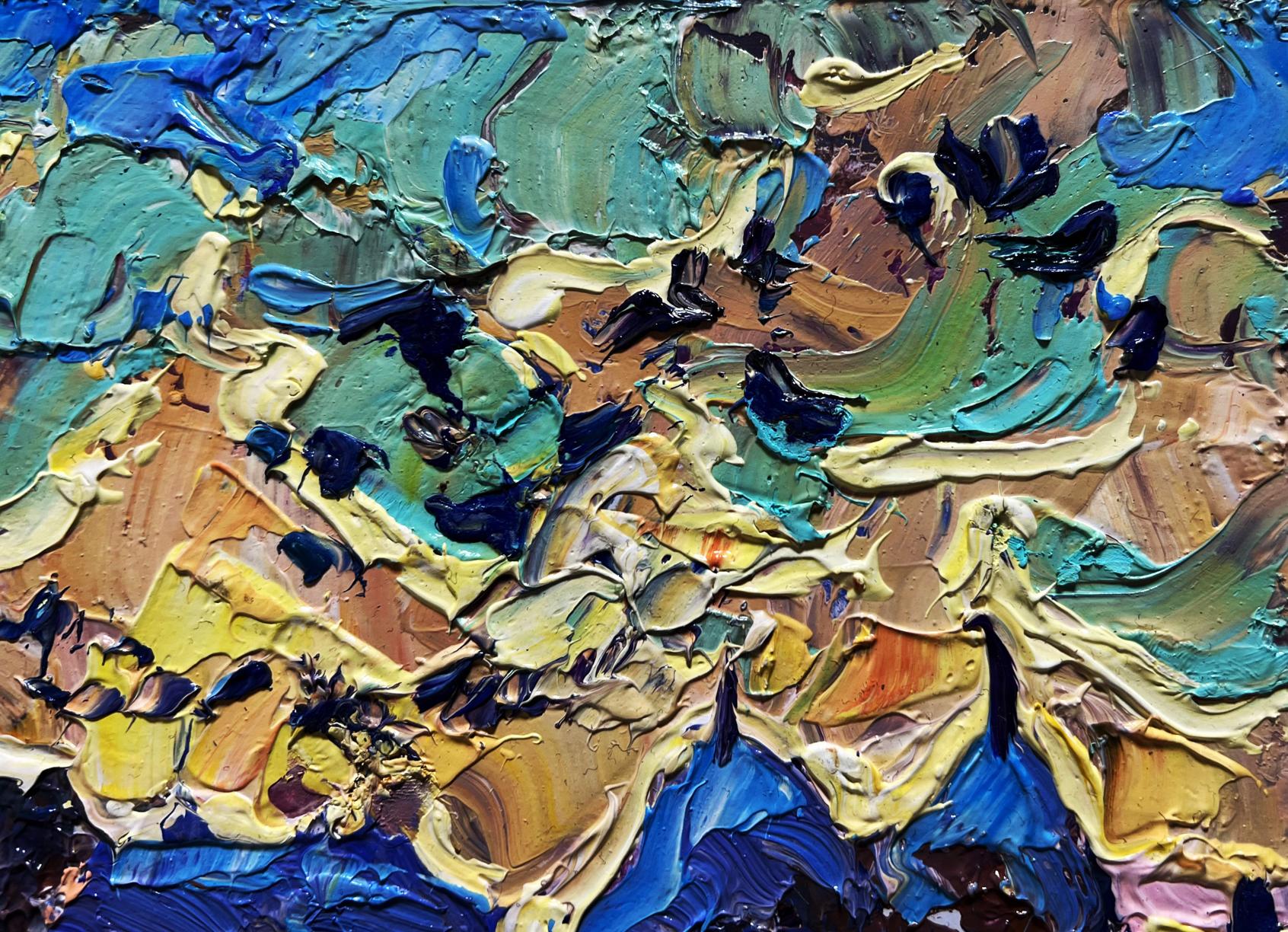 Vibrant textured oil painting Crows in the evening by Oleksiy Ivanyuk