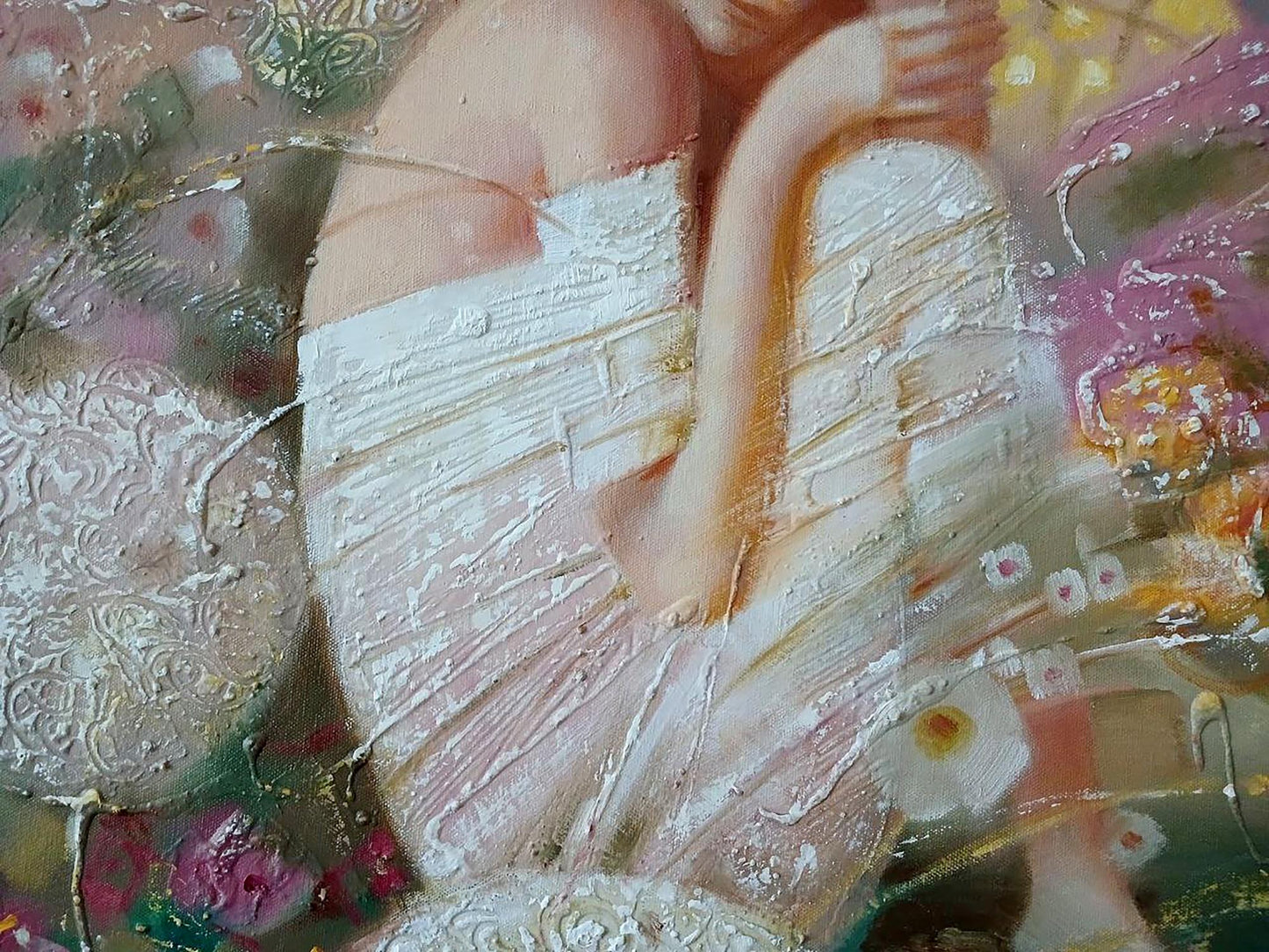 Abstract oil painting White dream by Anatoly Tarabanov in pink tones