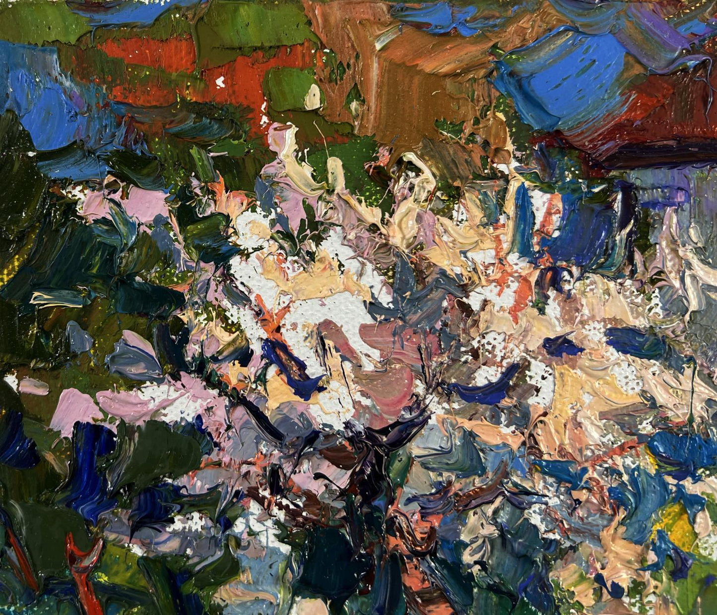 Vibrant oil painting Petals under the warm spring sun by Oksana Ivanyuk