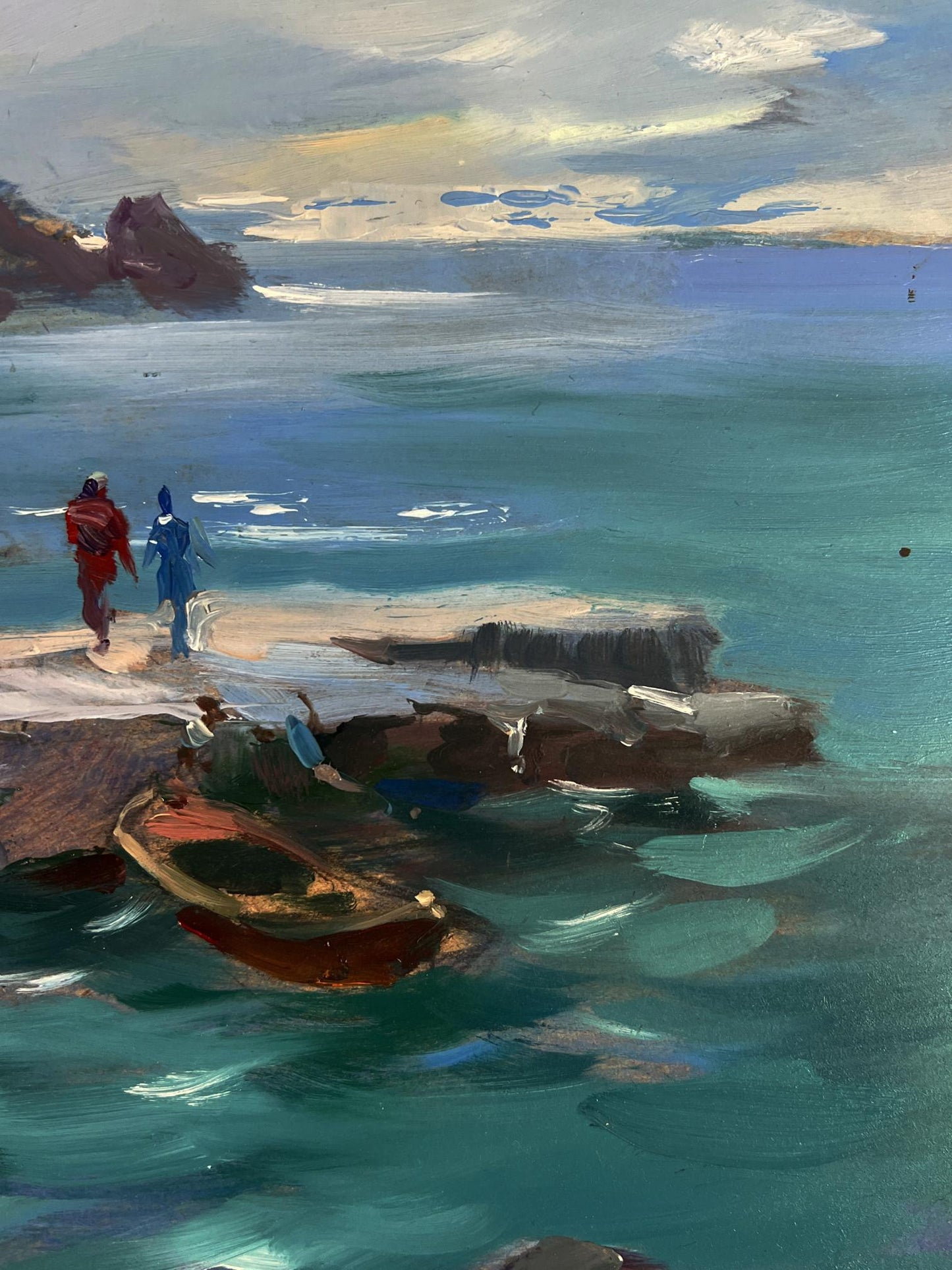 Oil painting Bridge to the Sea by Yuriy Suprunchuk, shoreline scene