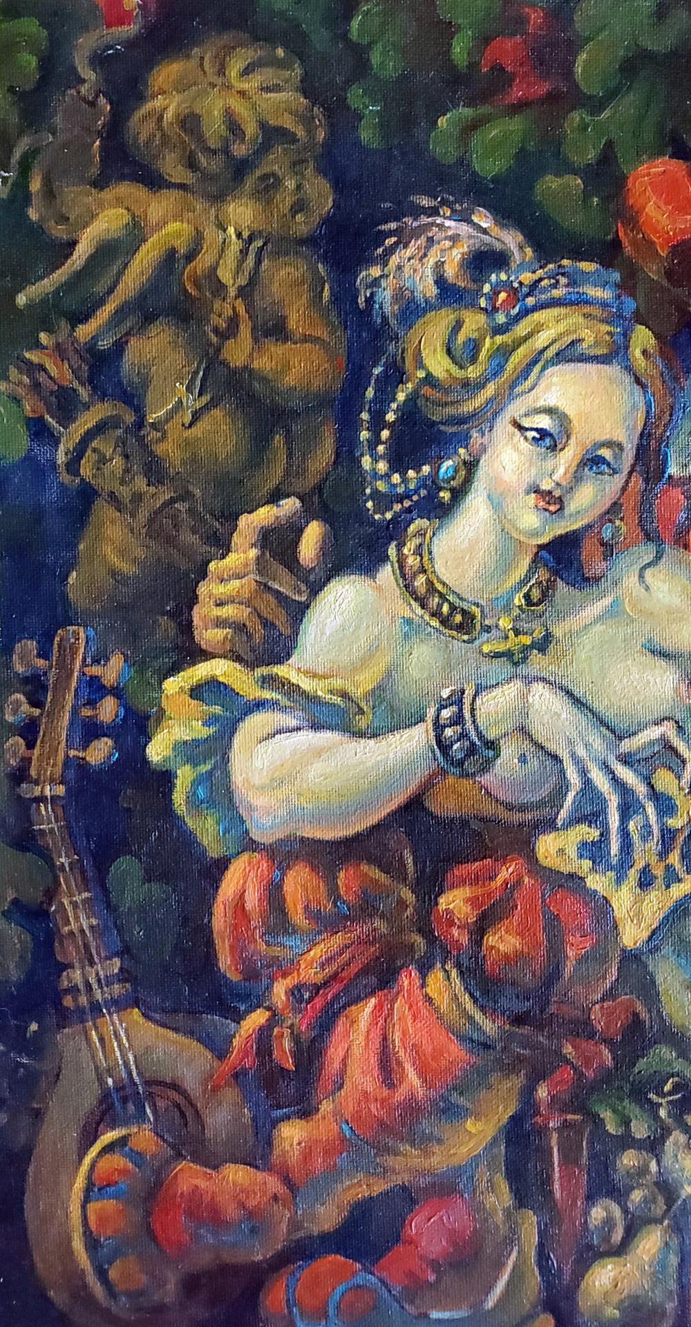 Vibrant oil painting by Florence Daniil Litvinov of woman in ornate colorful dress