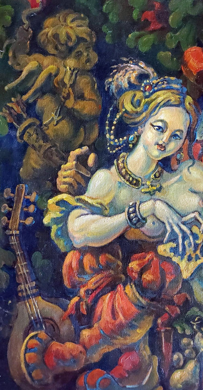 Vibrant oil painting by Florence Daniil Litvinov of woman in ornate colorful dress