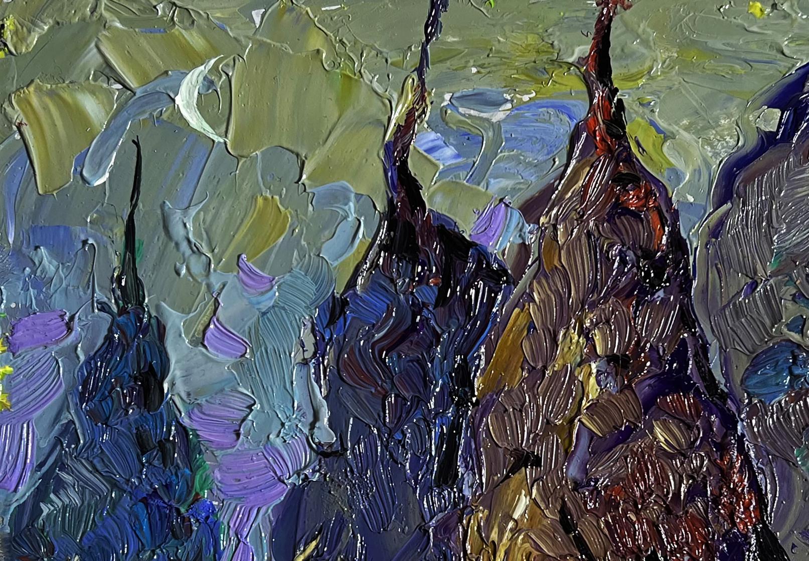 Oil painting Cold wind in the evening by Oleksiy Ivanyuk, impasto greens and blues