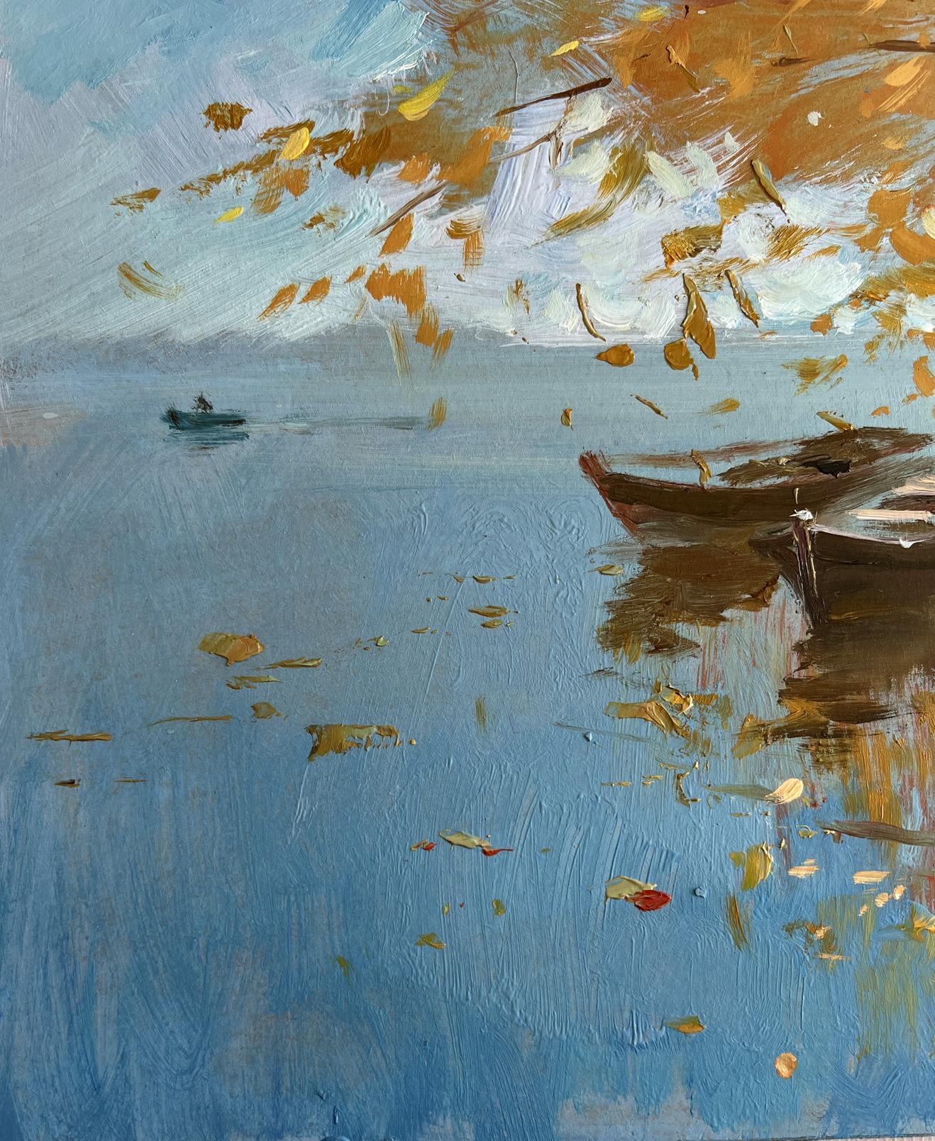 Oil painting Whisper of autumn leaves by the river by Yuriy Suprunchuk