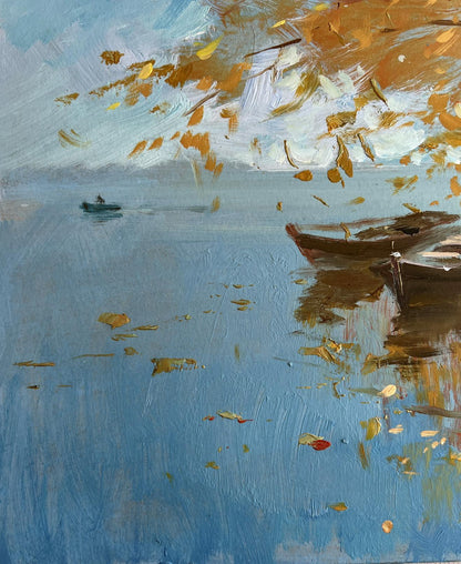 Oil painting Whisper of autumn leaves by the river by Yuriy Suprunchuk