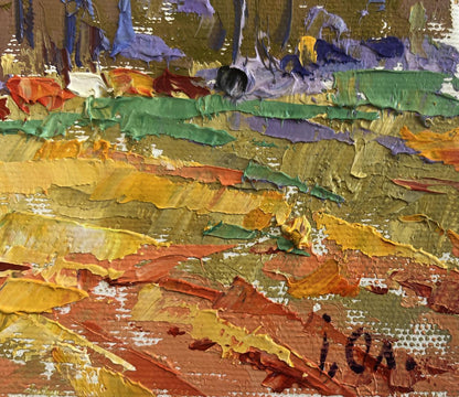 Vibrant impasto oil painting of summer meadows and forest by Oleksiy Ivanyuk