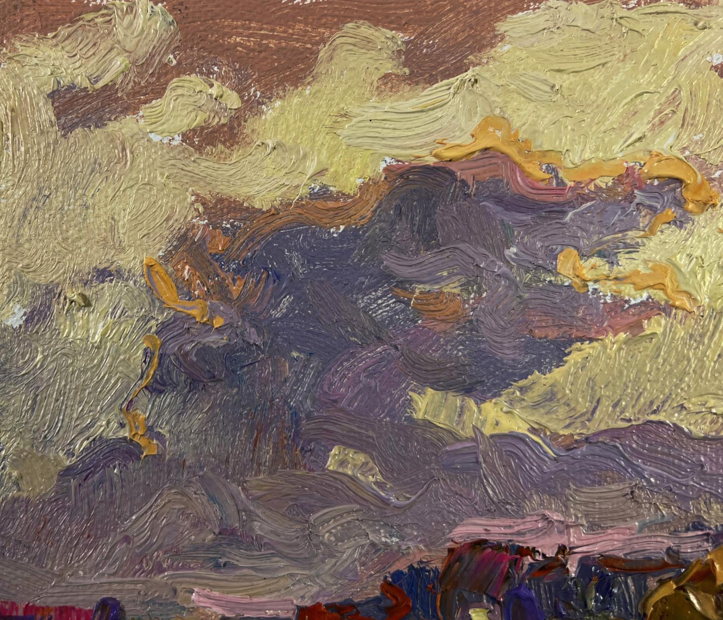 Oil painting Silence that envelops the world by Oksana Ivanyuk with swirling clouds