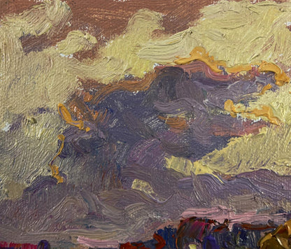 Oil painting Silence that envelops the world by Oksana Ivanyuk with swirling clouds