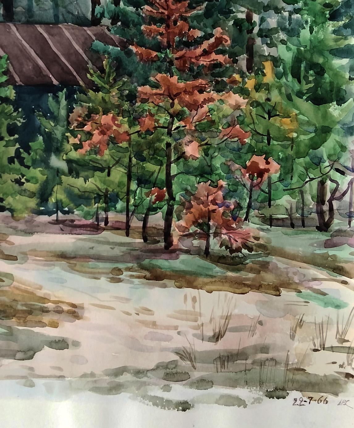 Watercolor painting Quiet refuge in green forest by Vitaly Duhnevich