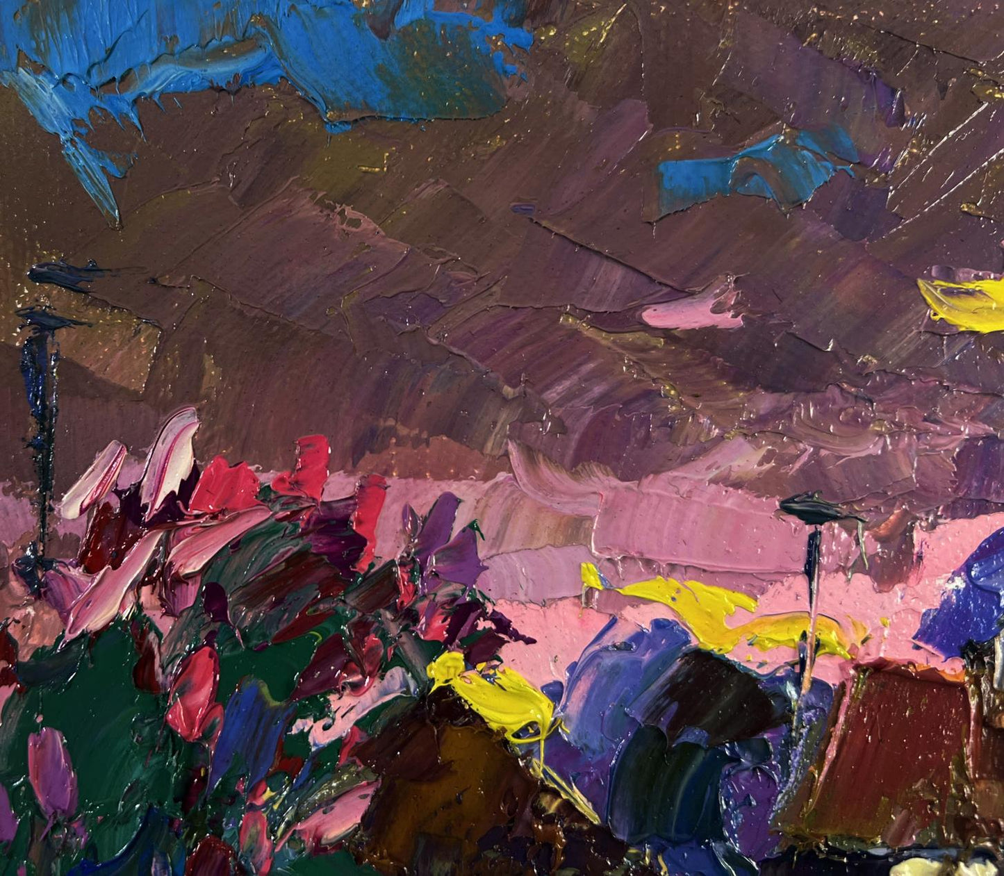 Vibrant abstract oil painting The beam fades leaving the world by Oksana Ivanyuk