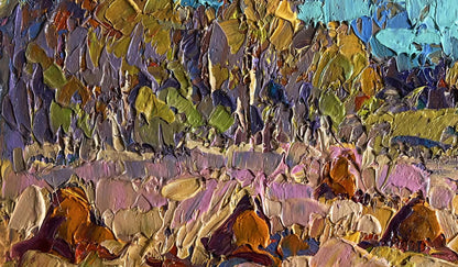 Oil painting Autumn haystacks by Oleksiy Ivanyuk in vibrant impasto