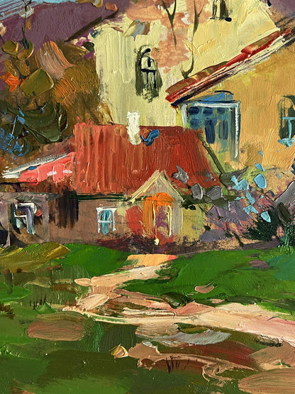 Vibrant impressionist oil painting of country houses by Yuriy Suprunchuk