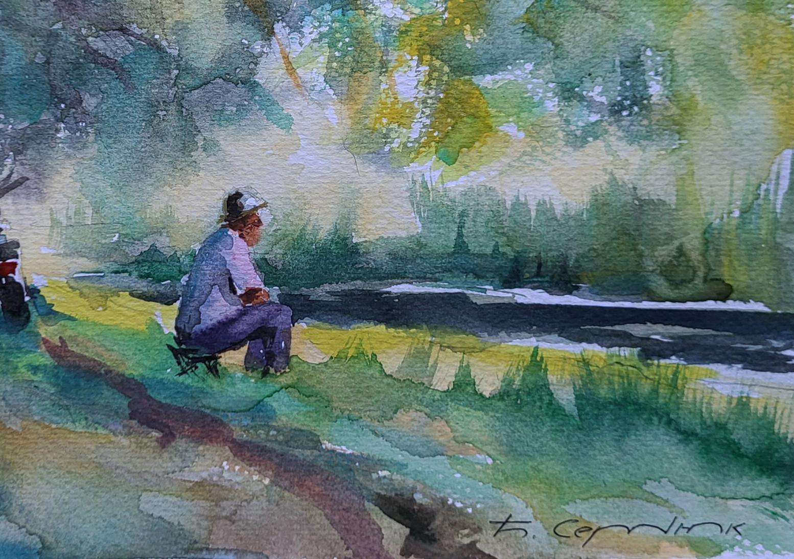 Watercolor painting by the shore of peace by Boris Serdyuk