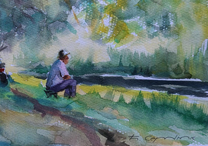 Watercolor painting by the shore of peace by Boris Serdyuk