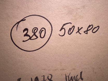 Back of oil painting White horse by Serhii Hryhoriev with circled 380 and 50x40 markings