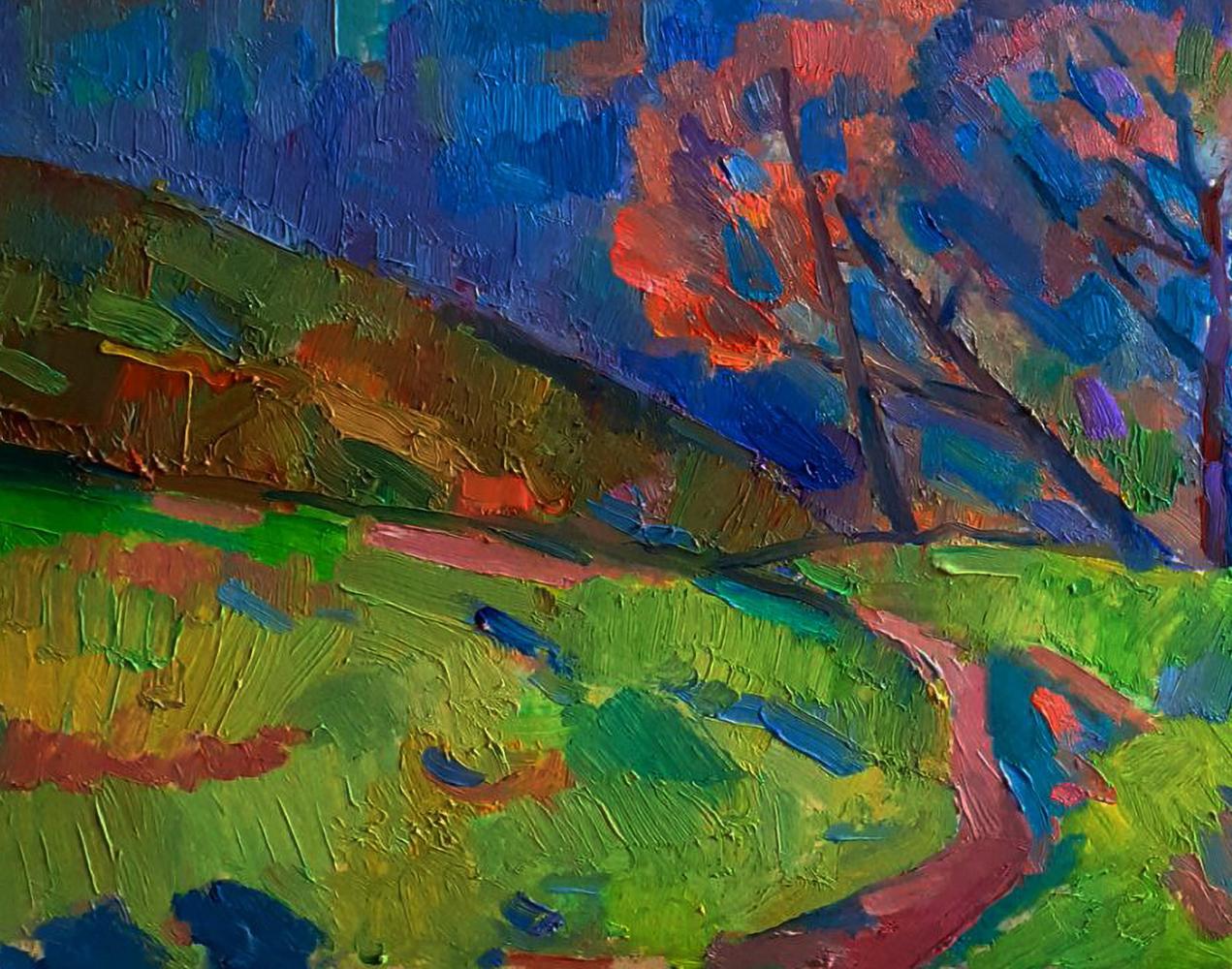 Vibrant impressionist oil painting Autumn silence on the shore by Pavel Dobrev