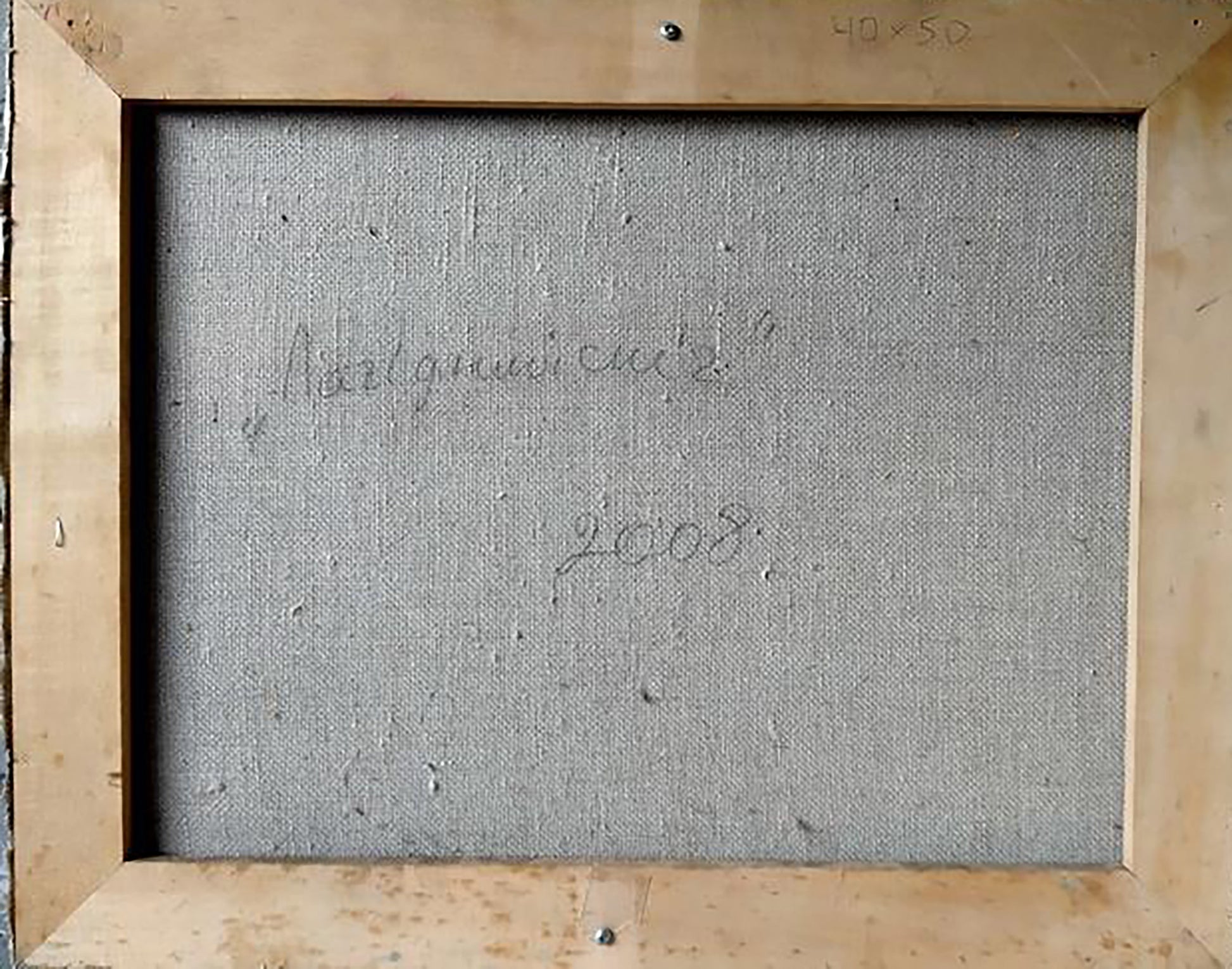 Back of Gentle Snow oil painting by Volodymyr Pashchenko, signed and dated 2008 on gray canvas