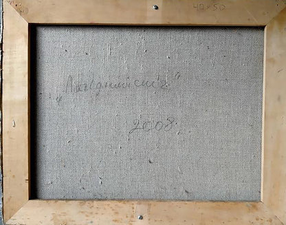 Back of Gentle Snow oil painting by Volodymyr Pashchenko, signed and dated 2008 on gray canvas