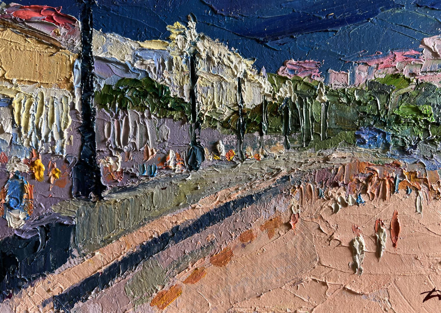 Textured impasto oil painting of city embankment by Boris Serdyuk