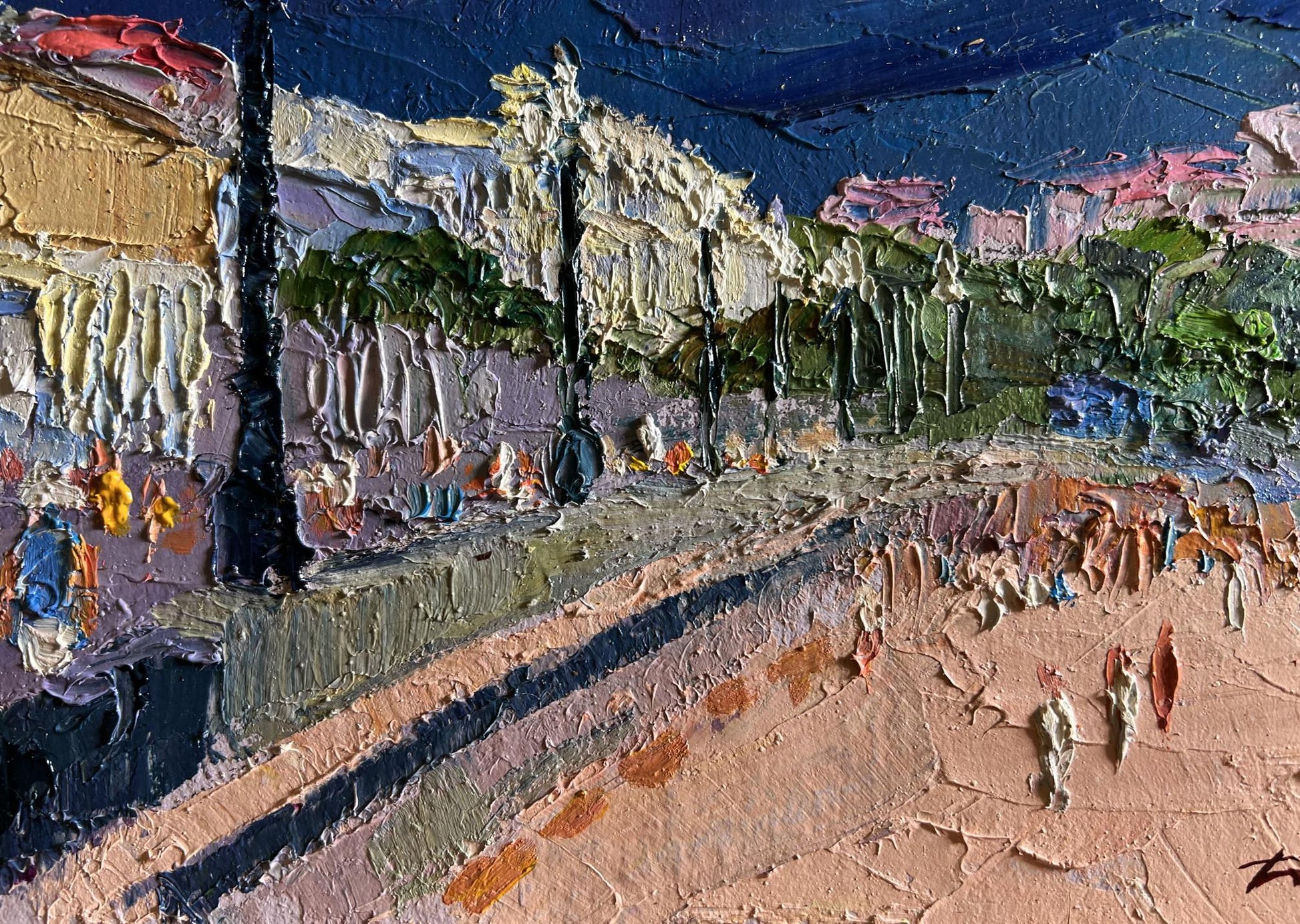 Textured impasto oil painting of city embankment by Boris Serdyuk