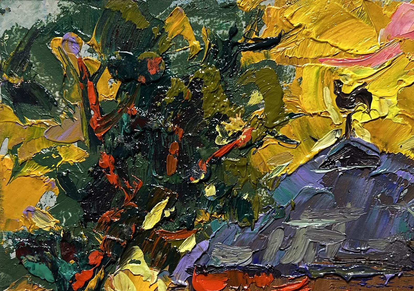 Vibrant impressionist oil painting Warm evening with yellow sunset by Oleksiy Ivanyuk