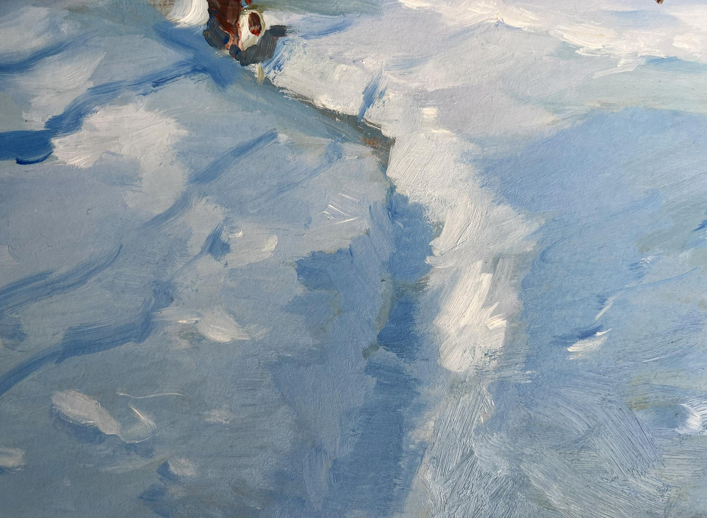 Quiet village in winter oil painting by Yuriy Suprunchuk, impressionistic snowy landscape