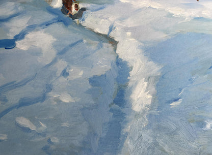 Quiet village in winter oil painting by Yuriy Suprunchuk, impressionistic snowy landscape