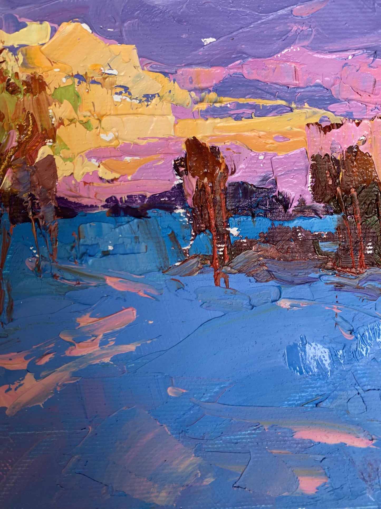 Vibrant impasto oil painting In the evening in the cold by Oksana Ivanyuk