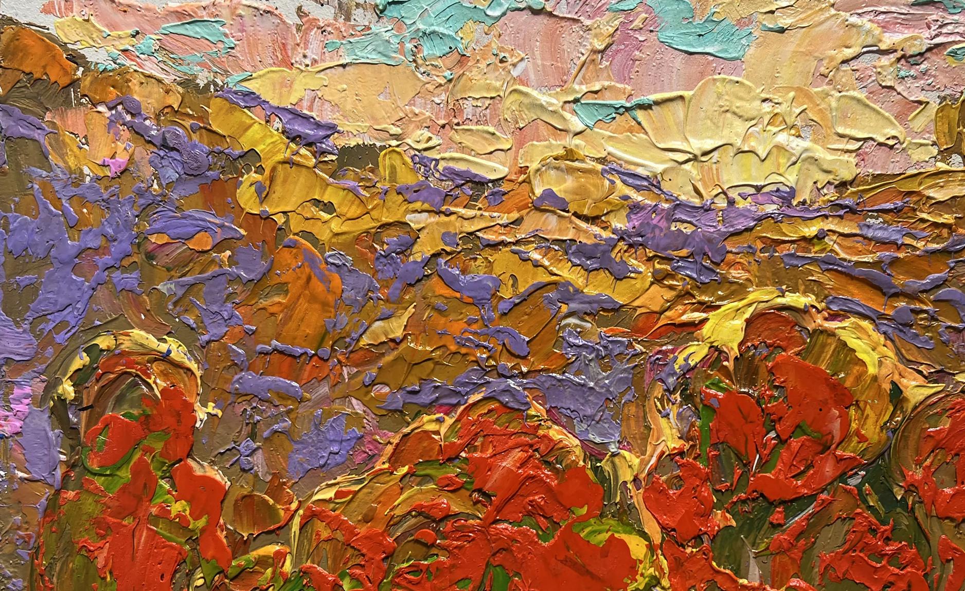Oil painting Autumn Crimson by Oleksiy Ivanyuk with vibrant orange red strokes