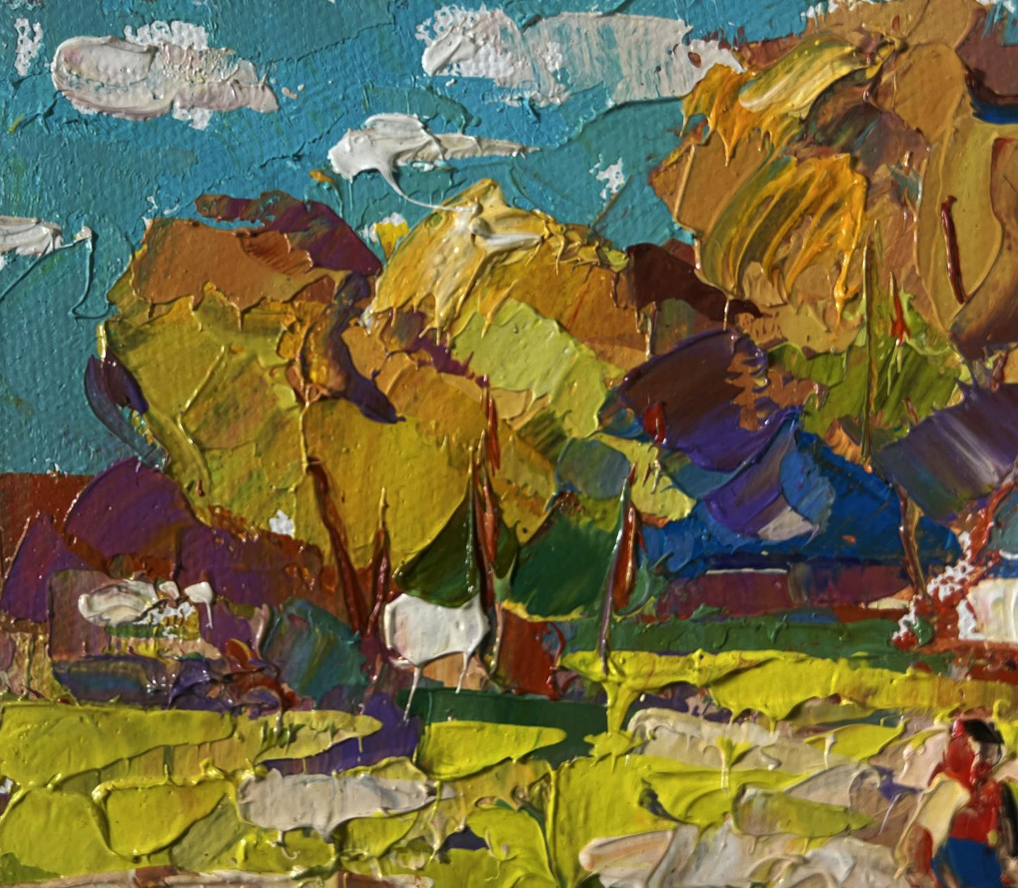 Vibrant impressionist oil painting On the pasture silence by Oksana Ivanyuk