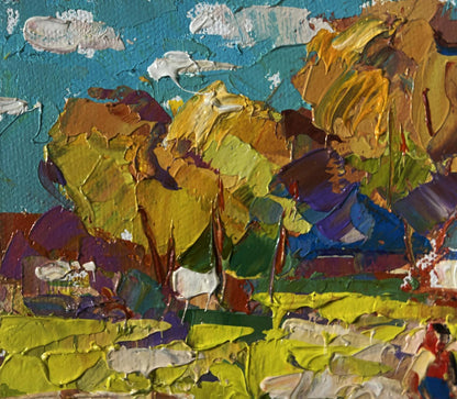 Vibrant impressionist oil painting On the pasture silence by Oksana Ivanyuk