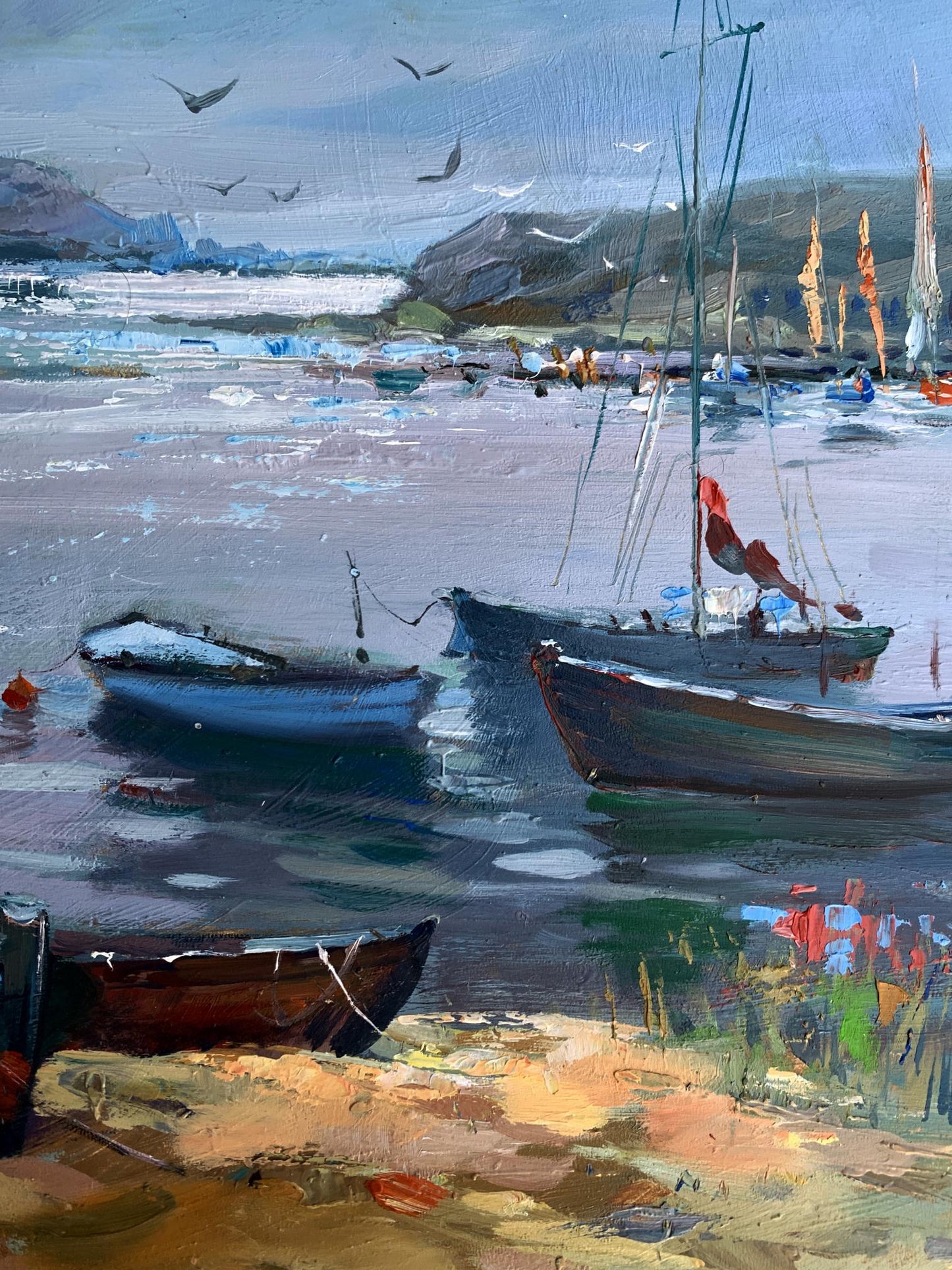 Serene oil painting of Sailing Club by Yuriy Suprunchuk with boats