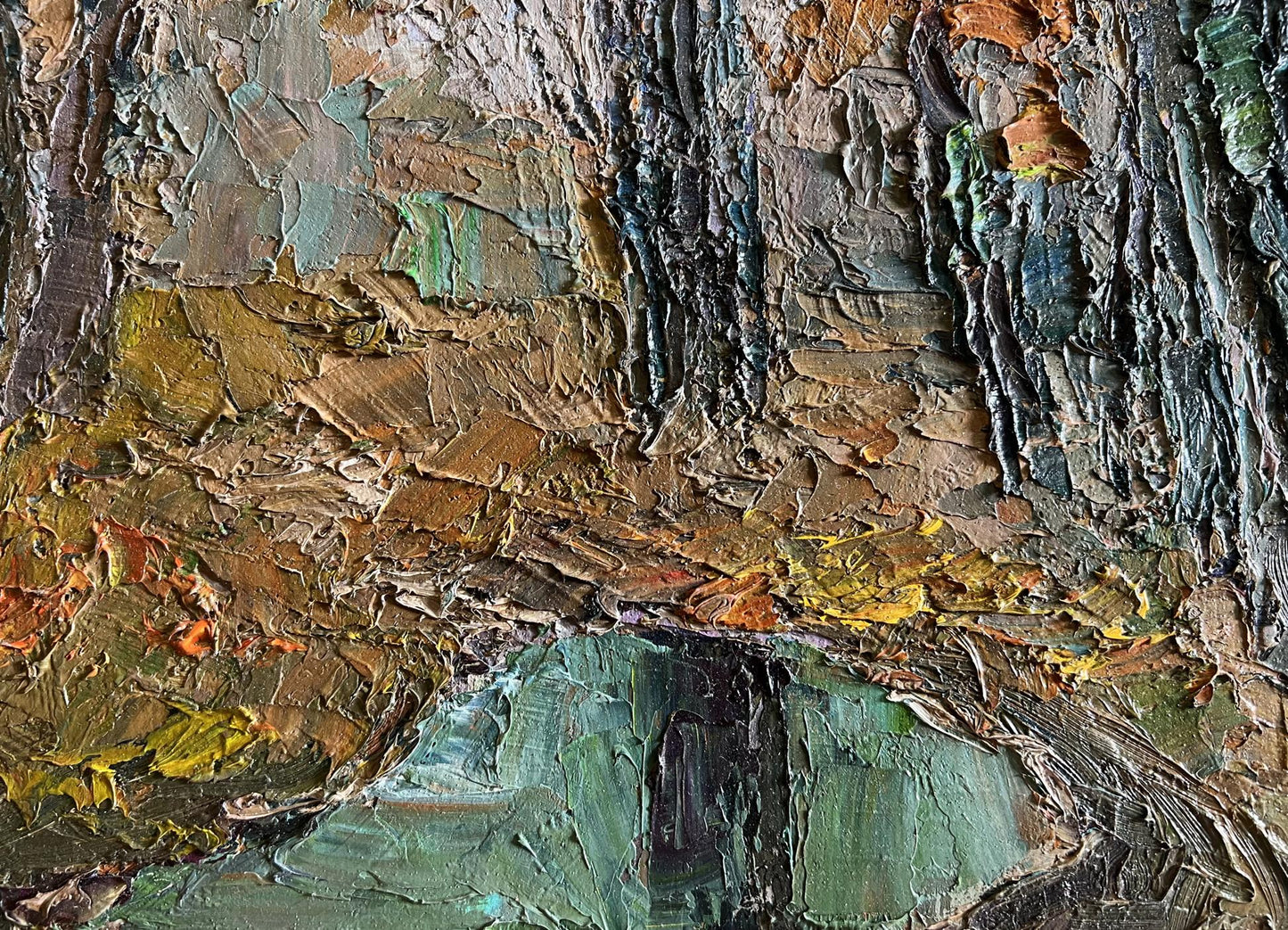 Oil painting Cloudy autumn day by Boris Serdyuk with impasto earthy tones