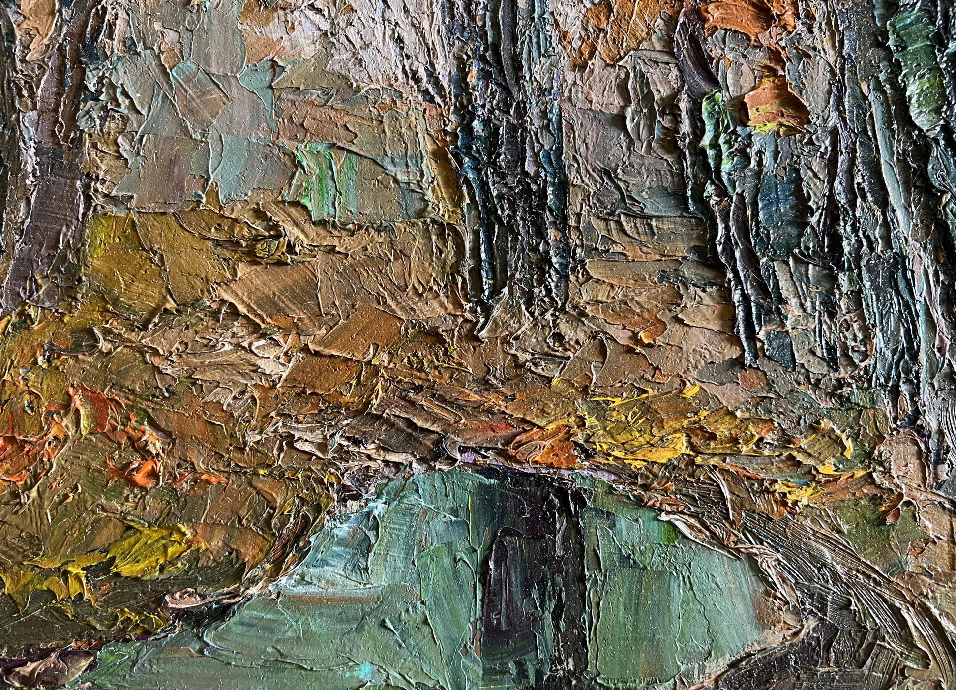 Oil painting Cloudy autumn day by Boris Serdyuk with impasto earthy tones