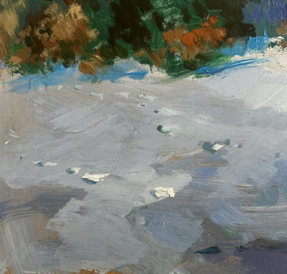 Textured impressionist oil painting of snowy river by Yuriy Suprunchuk