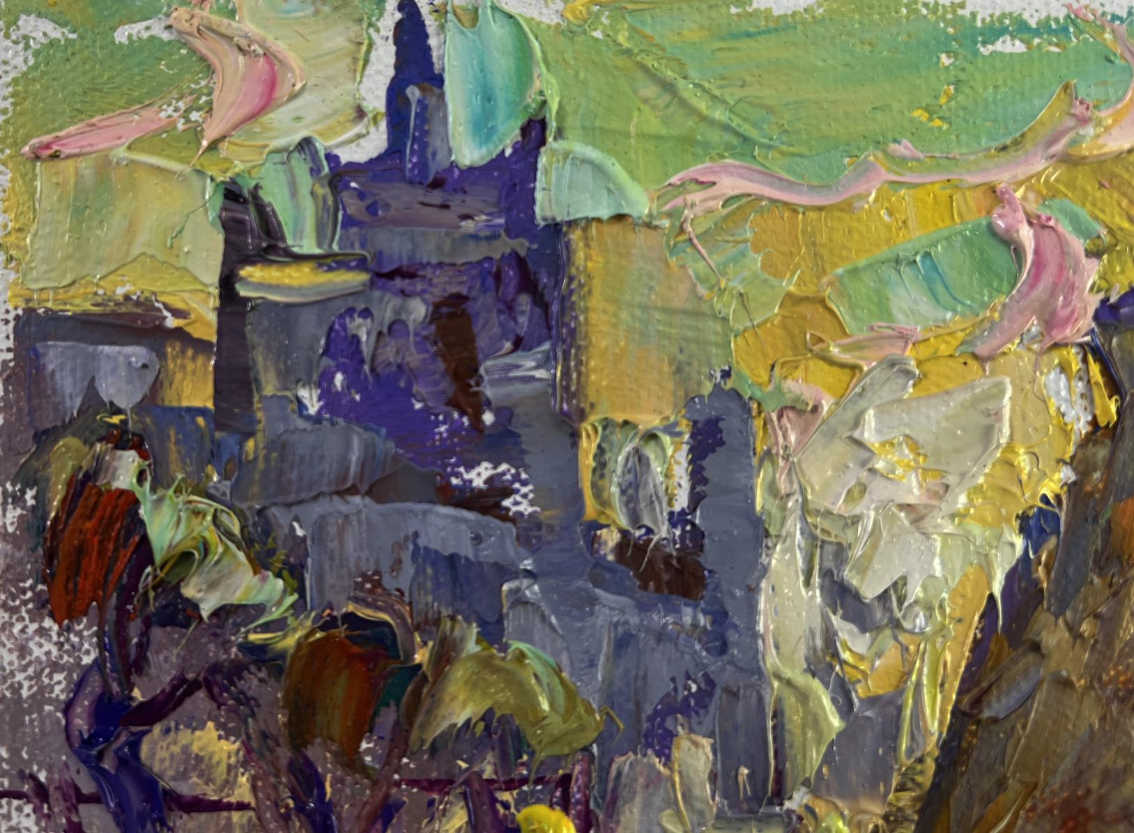 Abstract oil painting of old fortress by Oleksiy Ivanyuk in vibrant colors