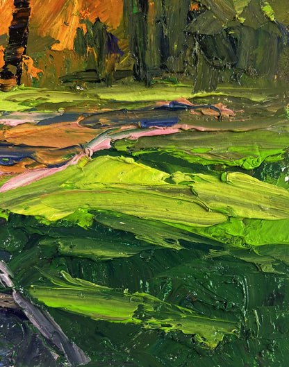 Vibrant impressionist oil painting Leaves whisper beneath your feet by Boris Serdyuk