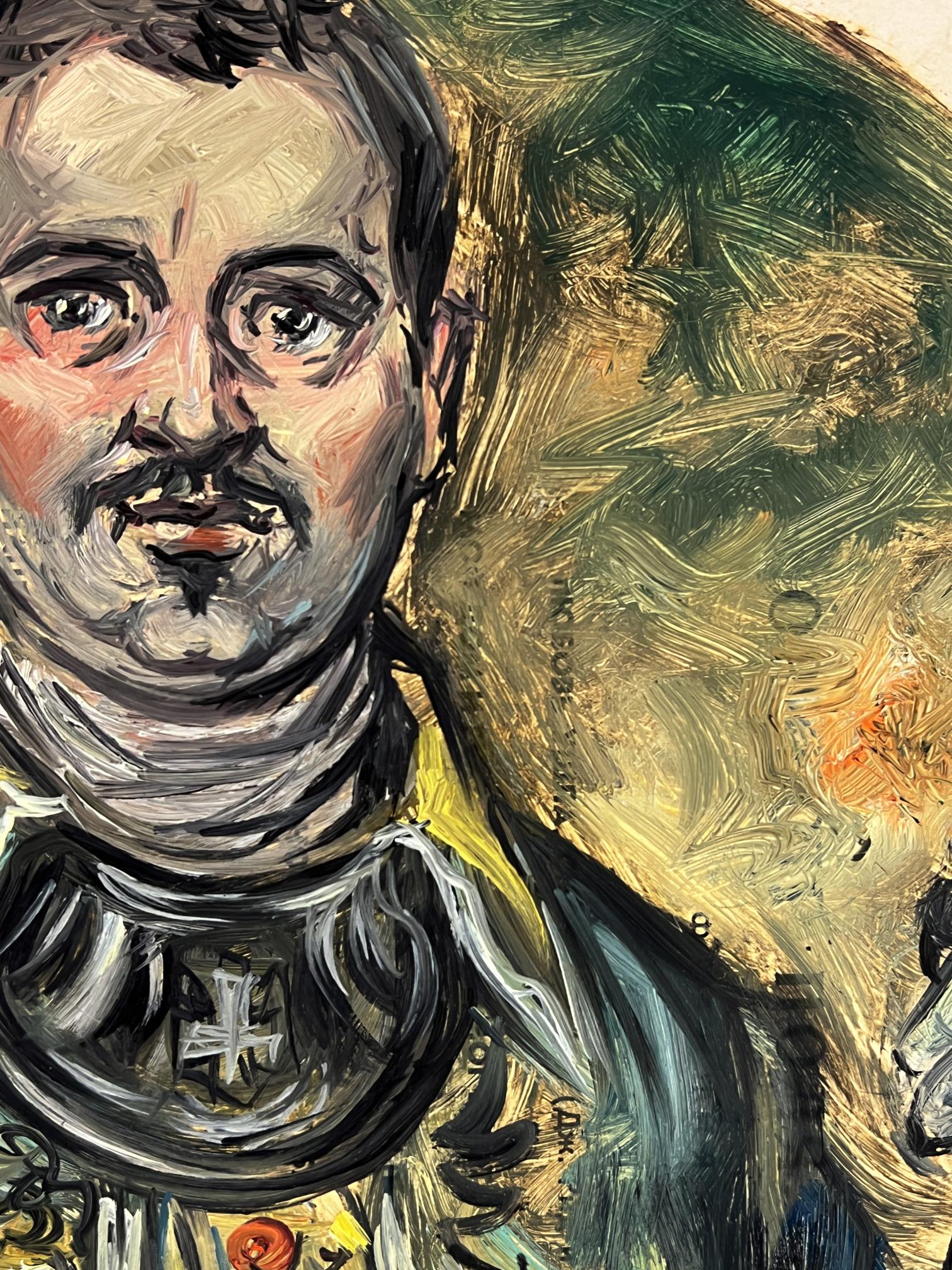 Textured impressionistic oil portrait of Alexander Litvinov in military suit