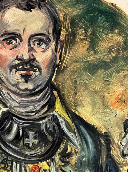 Textured impressionistic oil portrait of Alexander Litvinov in military suit